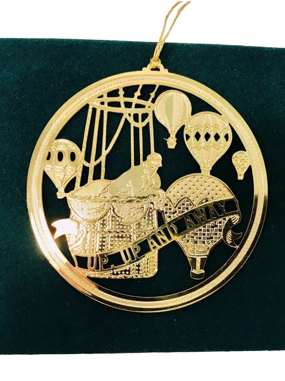 Hot Air Balloon Up Up & Away Gold Plated Brass Laser Cut Christmas Ornament